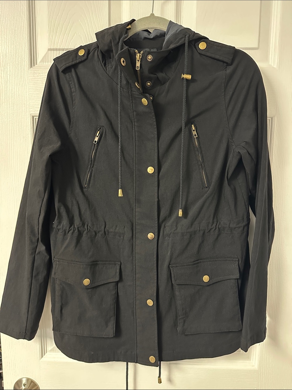 Women's Black Hooded Utility Anorak Jacket